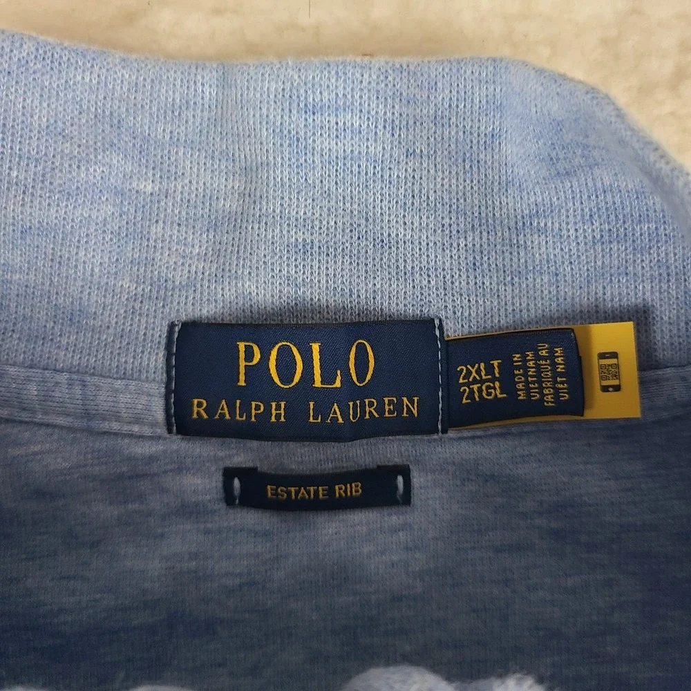 Polo Ralph Lauren Sweater Mens 2XLT 2XL XXL Tall Blue Quarter Zip Estate Rib